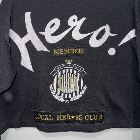 Vintage 80’s Varsity Style Black Local Hero Cropped Sweatshirt MED Spiegel - Picture 2 of 10